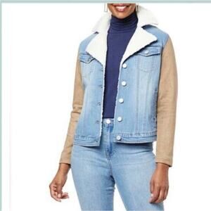 DG2 by Diane Gilman New Classic Stretch Denim Mixed‎ Media Jacket L